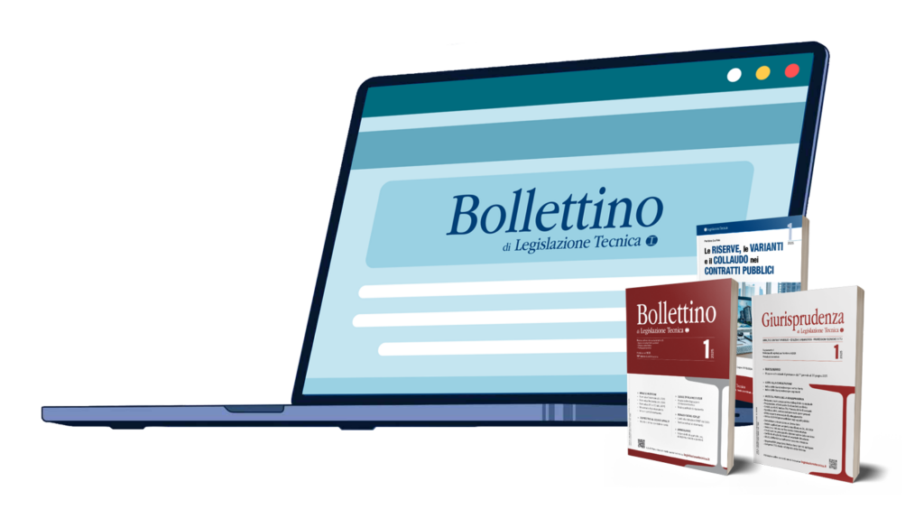 Bollettino di Legislazione Tecnica digitale su laptop con copertine numeri e supplementi